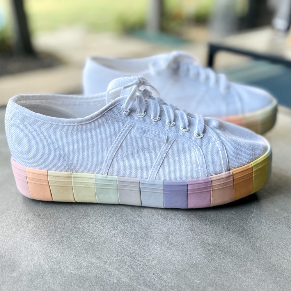 Superga 2790 Pastel Rainbow Stripe Chunky Platform Sneakers Size 9.5 or 41